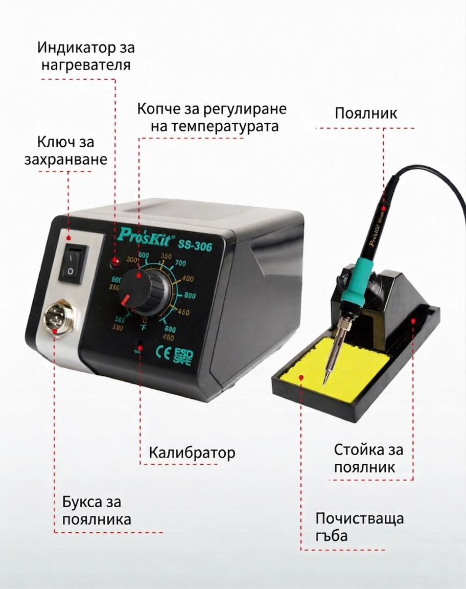 Запояваща станция, SS-306B, 230VAC, 75W, 200~480°C, PRO'S KIT