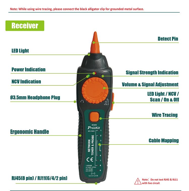 Tester for networks, RJ11/RJ45, MT-7028, PRO'S KIT