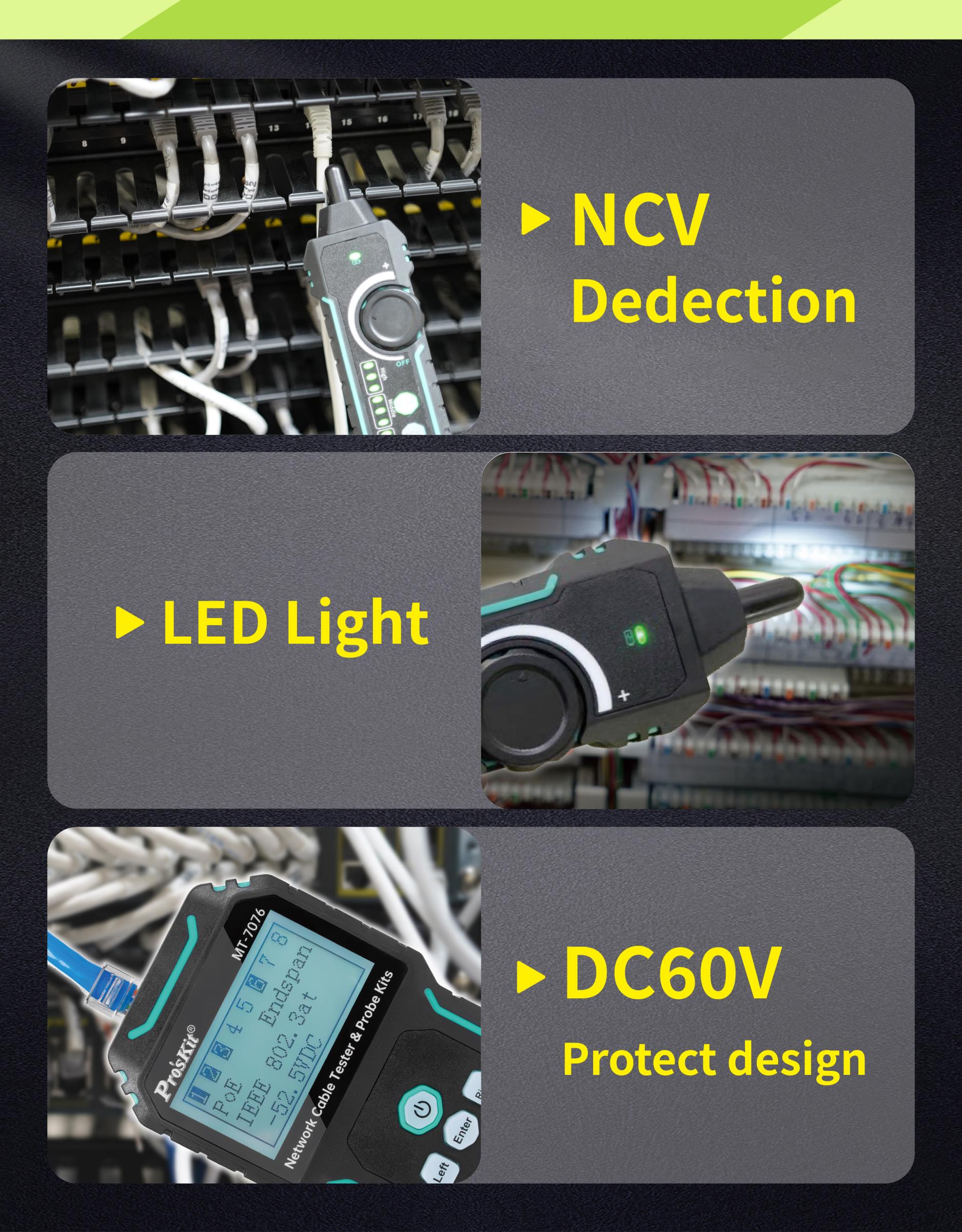 Тестер за компютърни мрежи, MT-7071N, за дължина, F, UTP, STP, PRO'S KIT