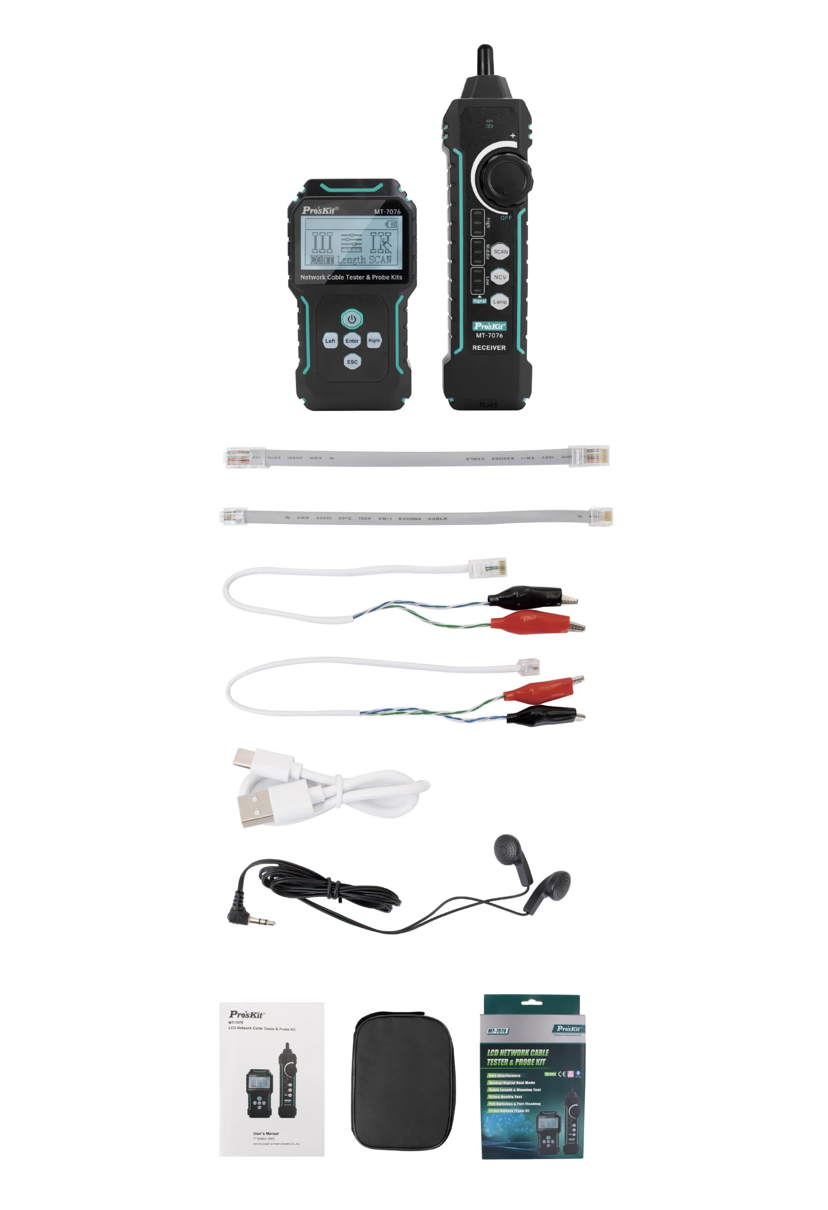 Computer Network Tester, MT-7076, Noise and Length, USB, F, UTP, STP, PRO'S KIT