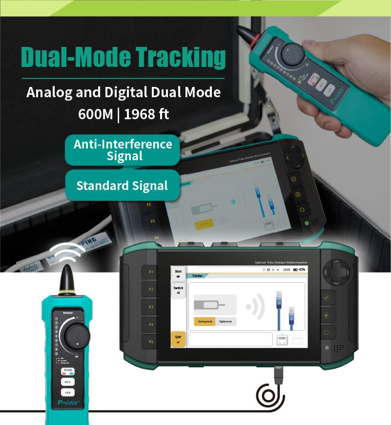 Computer network tester, MT-7650, fiber optic cables, touchscreen, USB, PRO'S KIT