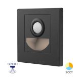 LED луна за стълби, със сензор, за вграждане, 1.5W, кръг, 230VAC, 90lm, 3в1, черен, BH07-00381