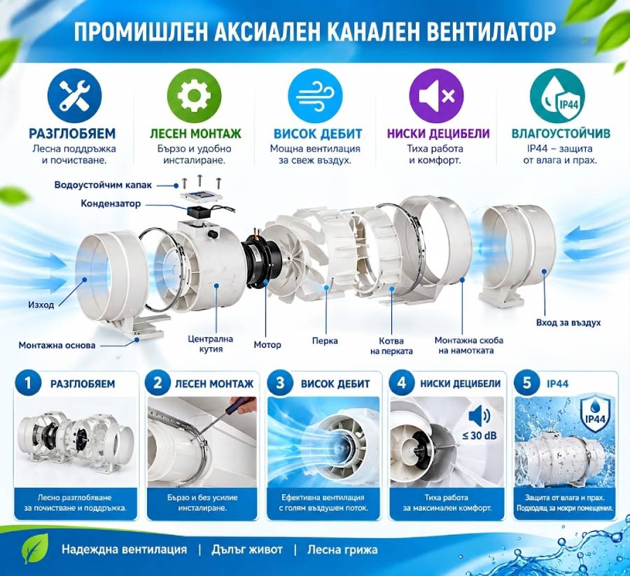 Качествен промишлен вентилатор, канален вентилатор