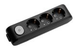 3-way Socket block without cord, with switch, 16А, 250V, black, X-tendia, Panasonic, WLTA04302BL
