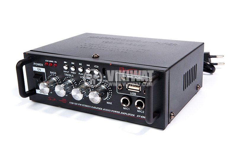 Караоке, аудио усилвател, AV-698E, 180+180W, USB порт, SD слот, FM тунер - 4