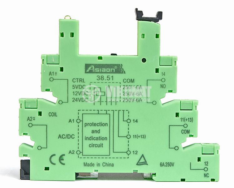 Relay socket 38.51 Coil 6/12/24 VDC/10 A protection, contacts (NO + NC) 250 VAC / 6 A, with screw terminals - 1