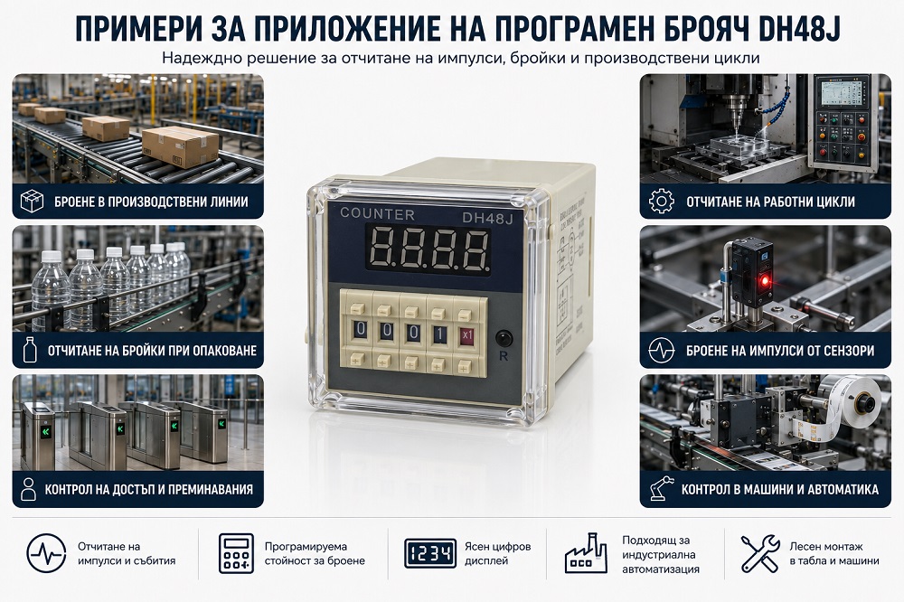 Брояч на импулси, програмируем, DH48J, 220 VAC, 4 разряден, 1