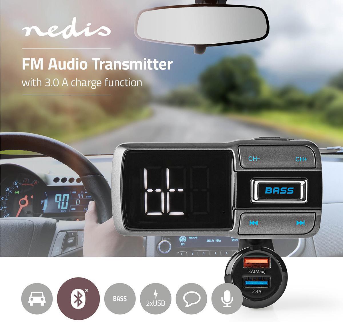 FM трансмитер CATR101BK 12-24V 2xUSB Bluetooth Bass Hands free LED2.0"