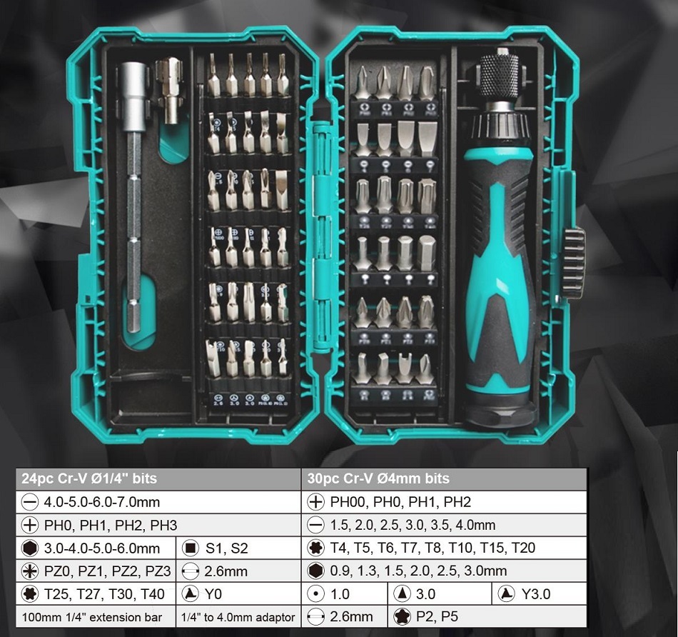 Комплект отвертка с битове, 57 части, SD-9857M, PRO'S KIT