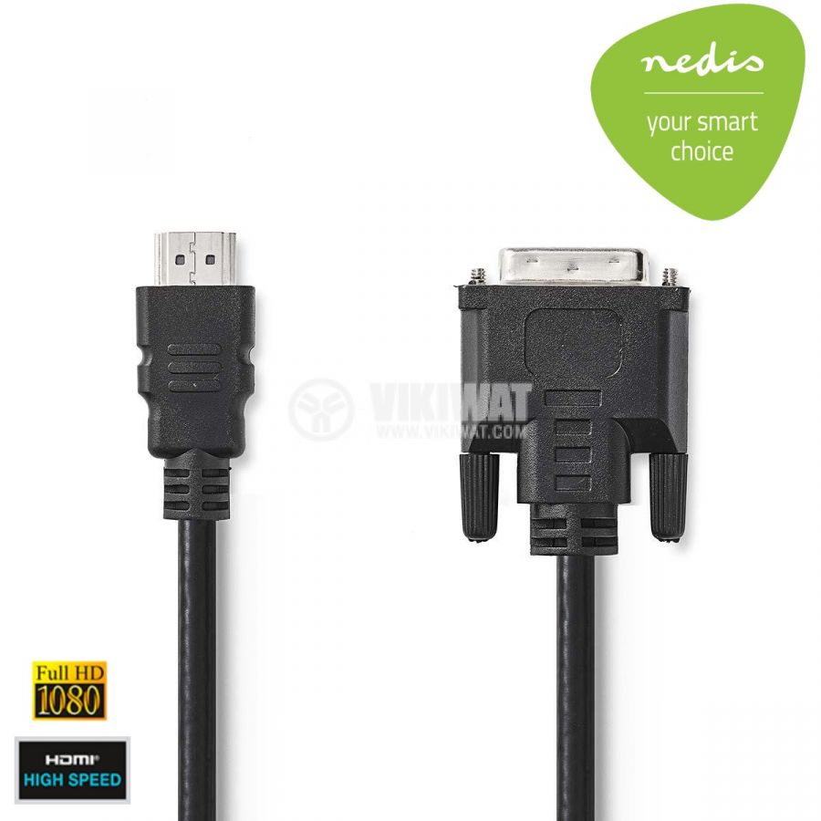 Кабел DVI HDMI мъжки, 24+ 1пина, CCGP34800BK30 NEDIS - 1