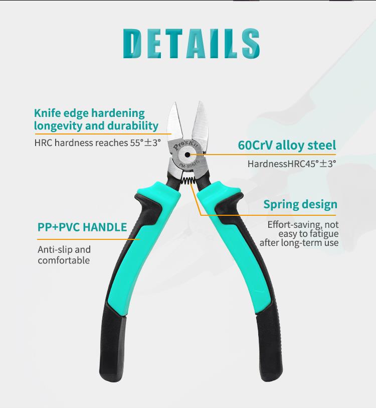 Cutting pliers, 160mm, with spring, side cutting, PM-806FG, PRO'S KIT