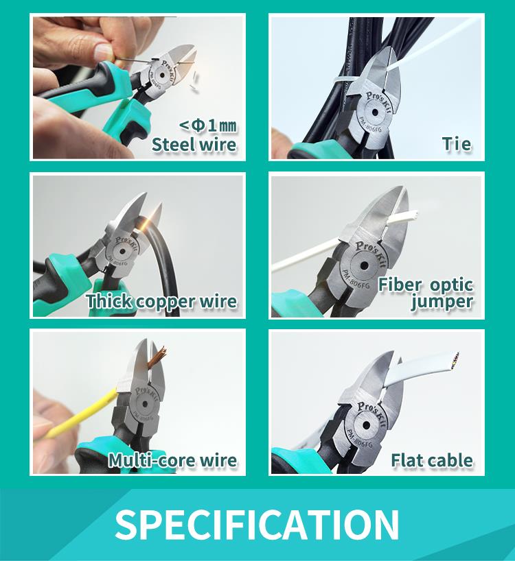 Cutting pliers, 160mm, with spring, side cutting, PM-806FG, PRO'S KIT