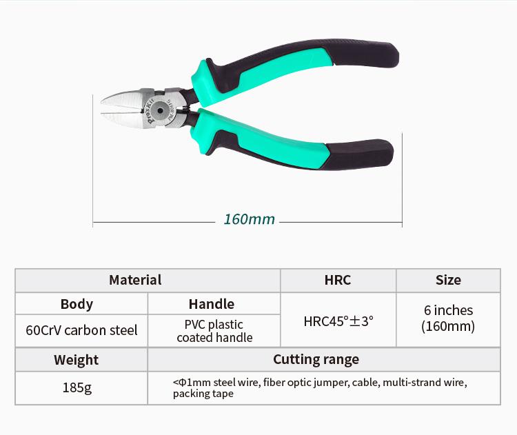 Cutting pliers, 160mm, with spring, side cutting, PM-806FG, PRO'S KIT
