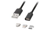 Кабел за телефон Lightning, Micro USB и USB Type-C към USB, 1m, черен, Kruger&Matz
