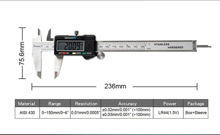 Calliper, digital, PD-151, 0-150mm, PRO'S KIT