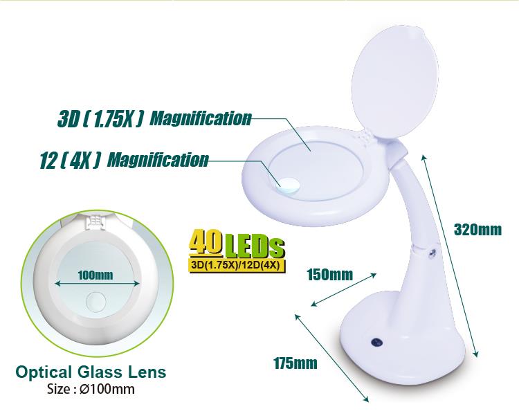 Desk lamp with magnifying glass, 220VAC, 6W, x1.75 and x4, MA-1013MF, PRO'S KIT