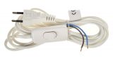 Захранващ кабел, 2x0.75mm2, 3m, двуполюсен щепсел, с ключ, бял