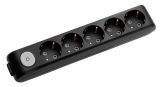 5-way Socket extension without cable, 16A, 250V, black, switch, X-tendia, Panasonic, WLTA0450-2BL