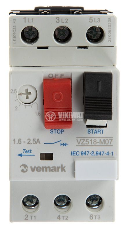 Моторна защита по ток, VZ518-M07, трифазна, 1.6-2.5 A 
 - 1
