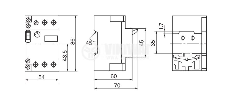 Моторна защита по ток, (АТ00) DZ108-20, трифазна, 10-16 A, NO+NC, 6A/380VAC - 4