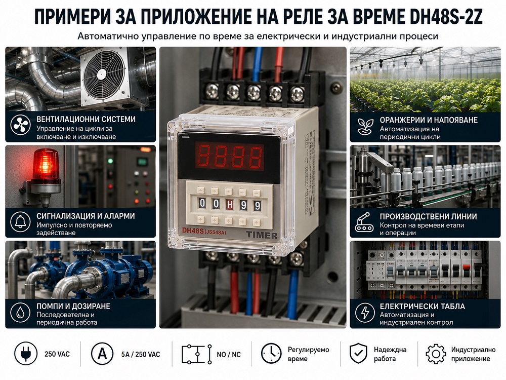 Реле за време DH48S-2Z закъснение вкл. 220VAC 0.01s~99.99h 2xNO+2xNC