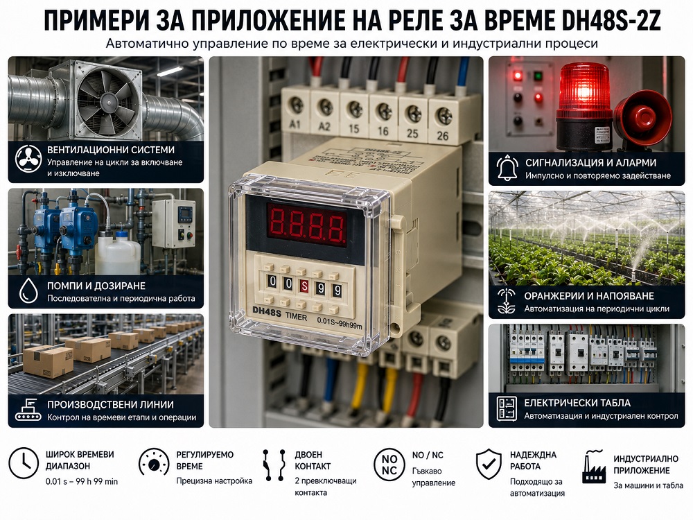 Time relay, DH48S-2Z, 24 VDC, NO + NC, 250 VAC, 3 A, 0.01 s to 99.99 h
