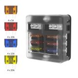 Car fuse holder with cover, 6 sockets, LED indication