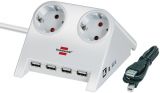 2-way Extension socket with 4 USB charging ports, 1.8m cable, white, Desktop Power Plus, Brennenstuhl, 1153520122