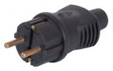 Rubber Plug (schuko), straight, 16A, 250VAC, IP44, black, ATRA 1328