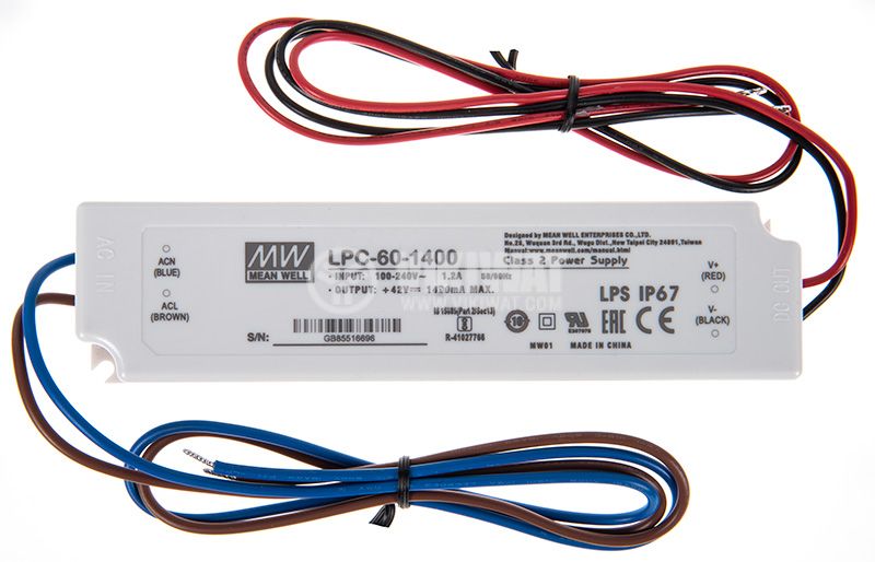 MEAN WELL LPF-60D-42 LED Power Supply - 60W 42VDC IP67 Waterproof With 3-in-1 Dimming