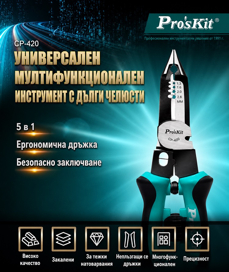 Клещи за кримпване, оголване, рязане, 1.3~2.6mm, CP-420, PRO'S KIT