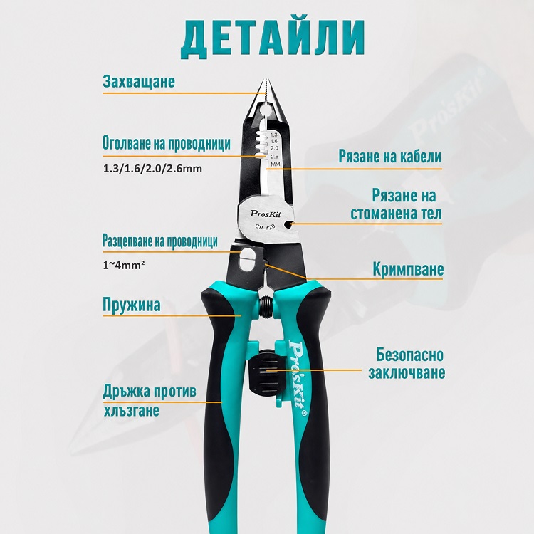 Клещи за кримпване, оголване, рязане, 1.3~2.6mm, CP-420, PRO'S KIT
