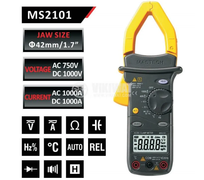 Mastech® | MS2101 - AC/DC Амперклещи LCD (4000) Φ42mm