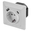 Wall power outlet schuko, single, 16A, 230VAC, built-in USB type-C and USB, white, flush mount, Emos - 2
