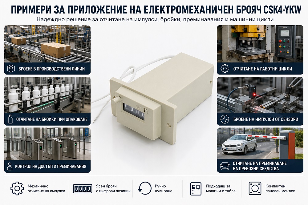 Брояч на импулси, електромеханичен, CSK4-YKW, 24VDC, 4 разряда, 1