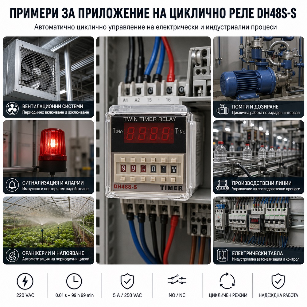 Repeat Cycle Timing Relay 220 VAC, NO + NC, 250 VAC, 5 A