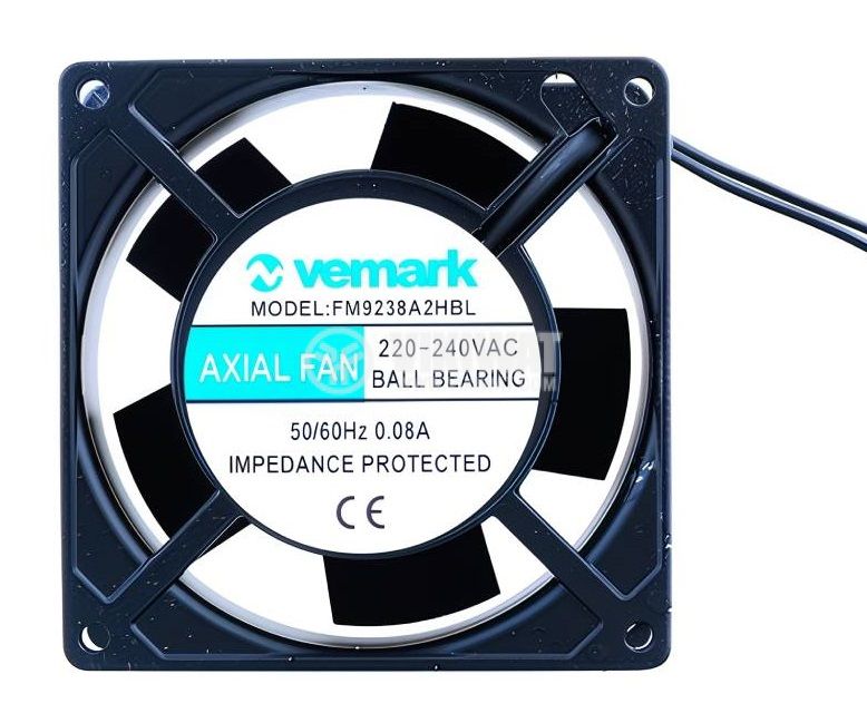 Fan, 230VAC, 92x92x38mm, 17.6W, with bearing, 90m3/h, VM9238A2HBL
 - 1 - Vikiwat Fan, 230VAC, 92x92x38mm, 17.6W, with bearing, 90m3/h, VM9238A2HBL
 - 1