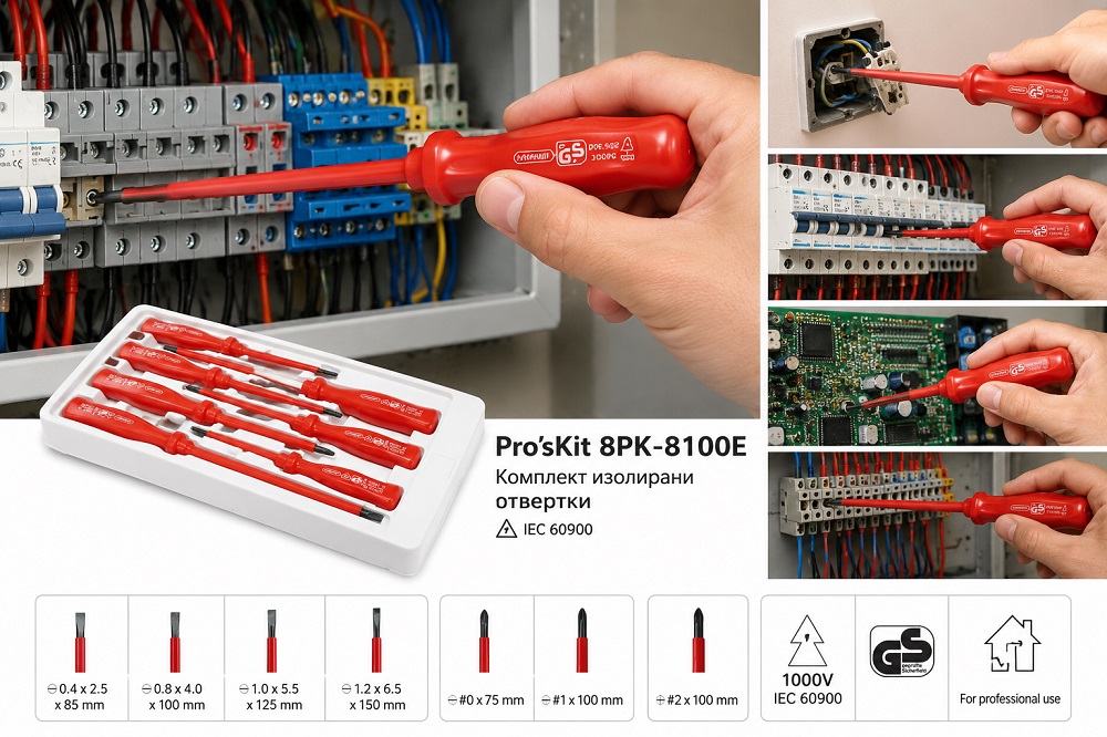 Screwdriver set, 4 flat, 3 cross, 1000V, 8PK-8100E, PRO'S KIT