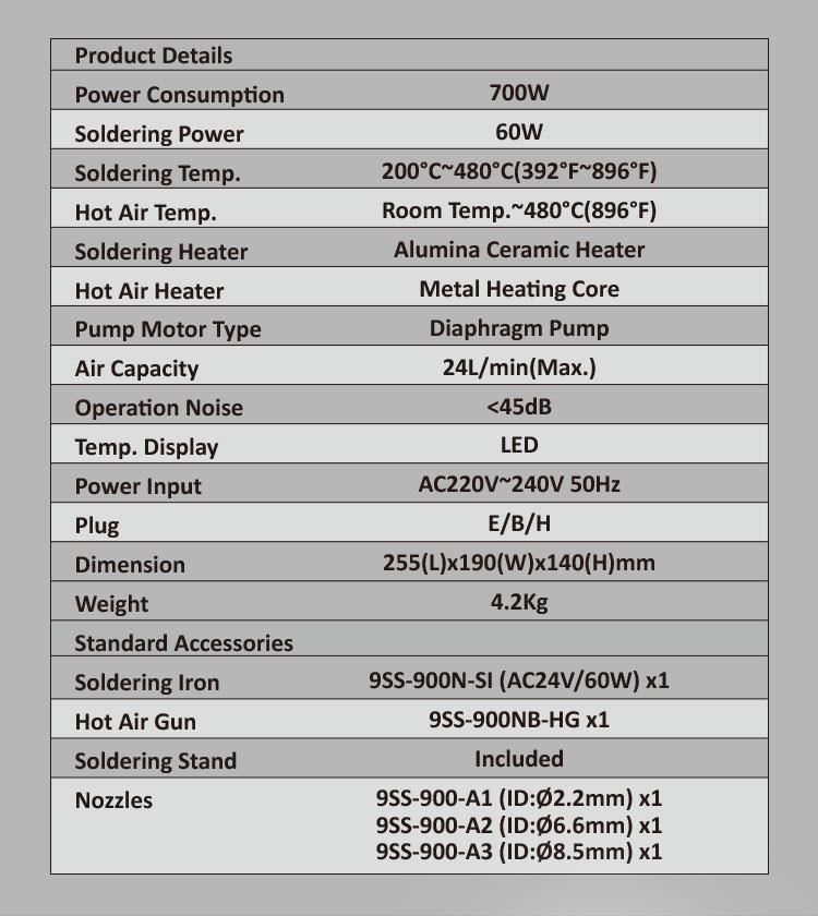 Станция за запояване и горещ въздух, SS-989B, 230VAC, 60W, LED, PRO'S KIT