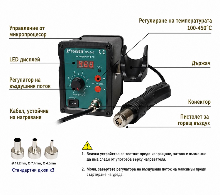 Hot air station, 700W, 100-450°C, SS-969B, PRO'S KIT