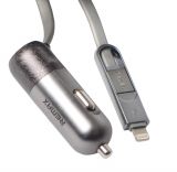 Car phone charger with Lightning cable, USB, 17W, grey, REMAX