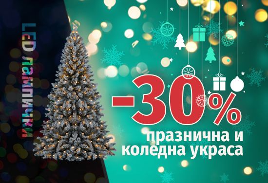 Празнична светлинна украса с 30% отстъпка. Огромен избор от модели и цветове. Подарете си коледно настроение!
