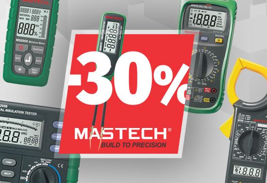 Take advantage of the 30% discount on Mastech products - multimeters, amp clamps, network testers, anemometers and many more.