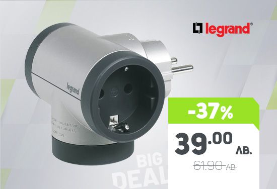 -37% на LEGRAND разклонител за контакт със защита, 1 шуко към 2 шуко, USB порт и USB Type-C порт, 16A, 230VAC
